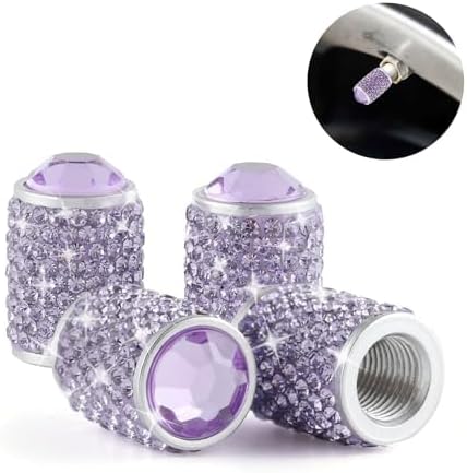 Alpmosn Car Wheel Tire Valve Caps, 4 PCS Bling Tire Valve Caps, Crystal Tire Caps Shinny Rhinestone for Women, Universal Car Dustproof Tire Valve Caps for Cars, Trucks, SUV and Motorcycles (Purple)