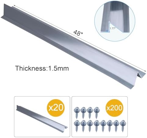 20 Pack 48 Inch Aluminum Roof Snow Guards, Metal Roof Snow Stops with Screws, Ice Guards for Metal Roofing Panels, Prevent & Ice Sliding, Silver