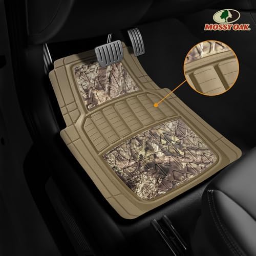 Mossy Oak Camo Trimmable Floor Mats - All Weather Protection - Trim to Fit for Car, SUV, Van, Trucks - Official Licensed Product (4 Pcs) - Beige Color