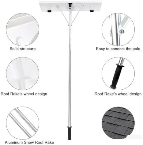 Aluminum Roof Snow Rake , Telescoping Pole Extends 147-607Cm
