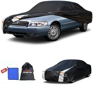 Multi-Layer Car Cover Custom Fit for Mercury(Grand) Marqui(1983-2011), 100% Waterproof All Weather for Automobiles, Gift with Towel, Heavy Duty Car Covers for Rain Sun UV Protection with Door Zipper.