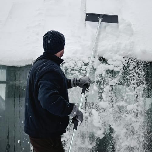 Roof Snow Rakes - 2-16 FT Extendable, 15.7" Alloy Steel Head, Anti-Slip Rubber Grip