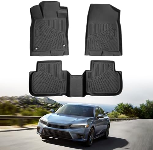 Powerty Floor Mats for 2022-2026 2027 Honda Civic Sedan/Hatchback/Sport/2023-2025 Acura Integra All Weather 3D TPE Anti-Slip Car Liners for 1st & 2nd Row Accessories