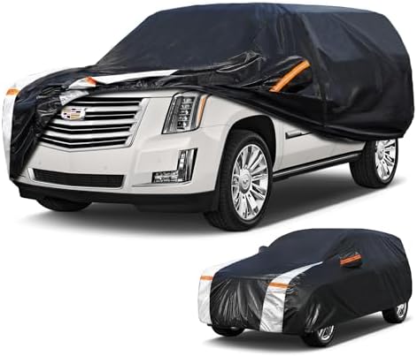 Large SUV Car Cover for Cadillac Escalade(No Suitable for ESV/IQ/IQL/EXT) 100% Waterproof All Weather, Heavy Duty Outdoor Full Exterior Covers Rain Sun Wind UV Protection.