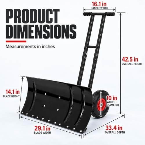 Snow Shovel with Wheels, for Efficient Snow Removal (Dual Bar - Black)