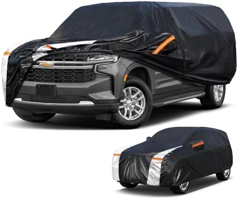Large SUV Car Cover for Chevy Suburban(No Fit Tahoe) 100% Waterproof All Weather, Heavy Duty Outdoor Full Exterior Covers Rain Sun Wind UV Protection.