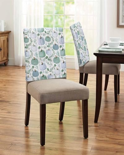 Blue White Pumpkin Chair Back Covers Set of 8 Sage Green Fall Leaf Thanksgiving Harvest Farm Washable Removable Chair Cover Slipcover Protector for Dining Room Hotel Party Holiday Decor