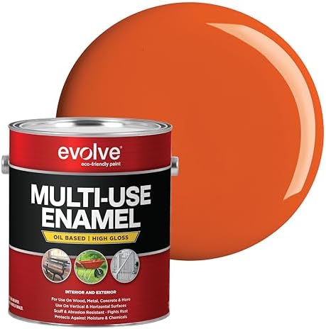 EVOLVE Multi-Purpose Alkyd Enamel – Interior Exterior Oil-Based Paint for Wood, Metal, Concrete, & Masonry, High-Gloss, Rust & Abrasion Resistant (Safety Orange, 1 Gallon)