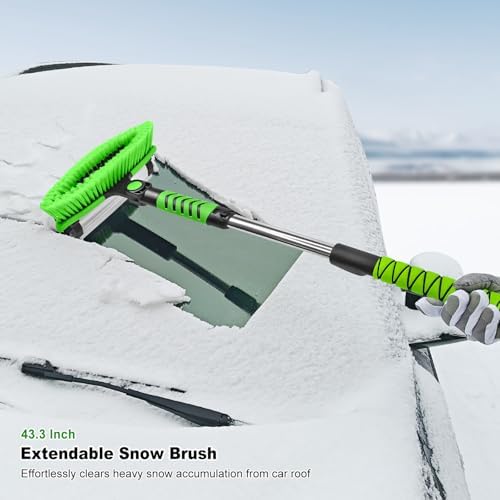 SEAAES 4 in 1 Snow Brush with Squeegee, Ice Scraper and Snow Shovel for Car
