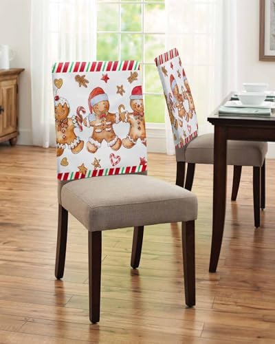 Christmas Gingerbread Man Chair Back Covers Set of 6 Xmas Stars Candy Sugar Watercolor Vintage Washable Removable Chair Cover Slipcover Protector for Dining Room Hotel Party Holiday Decor