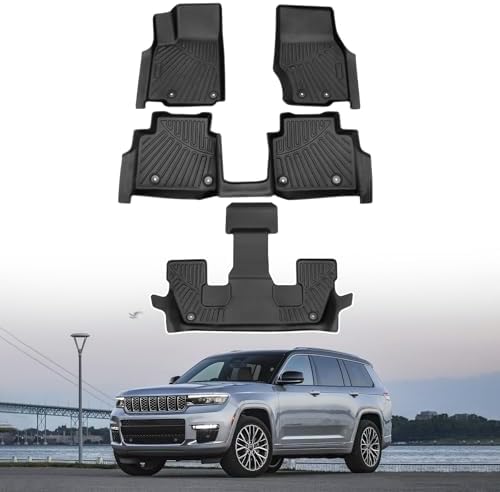 Powerty Floor Mats for 2021-2025 2026 Jeep Grand Cherokee L 6 Seats All Weather 3D TPE Anti-Slip Car Liners for 1st & 2nd & 3rd Row Accessories
