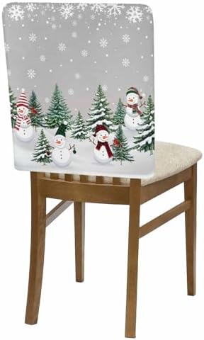 Christmas Snowman Chair Back Covers Set of 4 Xmas Tree Snowflakes Forest Grey Gradient Bottom Washable Removable Chair Cover Slipcover Protector for Dining Room Hotel Party Holiday Decor