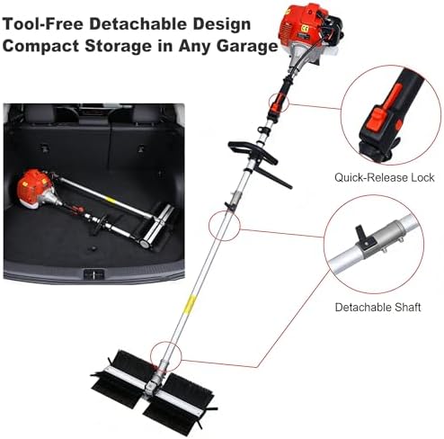 Gas Snow Sweeper Gasoline Powered – 52CC 2-Stroke Engine Walk-Behind Power Broom, 24" Clearing Height Paddle Sweeper for Driveway, Gravel, Lawn & Garden (EPA)