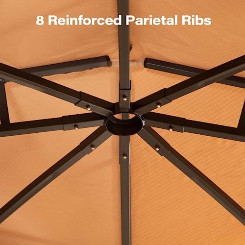 LAUSAINT HOME 10'x10' Patio Arc Gazebo, Outdoor Canopy Tent with Curved Roof Design, Double Tier Top, Privacy Curtains & Wind-Resistant Ropes, Backyard Garden Lawn, Khaki