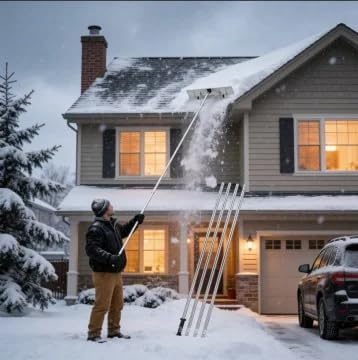 Roof Rakes for Snow with Wheels,Roof Rake Aluminum with Adjustable Telescoping Pole & Anti-Slip Grip Used for Clearing Snow on The Roof of Houses and Fallen Leaves in The Courtyard.