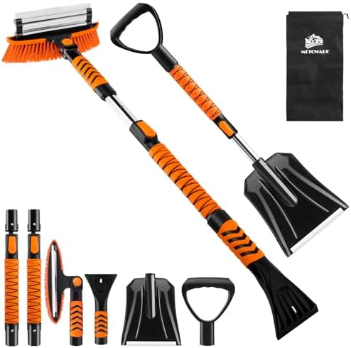 METOWARE 44'' Ice Scrapers and Snow Brush for Car Windshield with Snow Shovel with Ergonomic Foam Grip and 360° Pivoting Brush Head, Snow Brush for Car SUV Truck