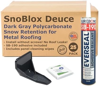 SnoBlox® Deuce Snow Guards for Metal Steel Corrugated Roof (25 Pieces with Adhesive) (Dark Gray)