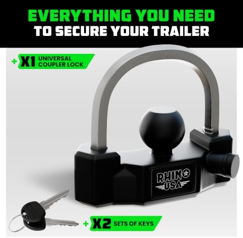 Rhino USA Universal Trailer Coupler Lock, Heavy Duty Adjustable U-Bolt