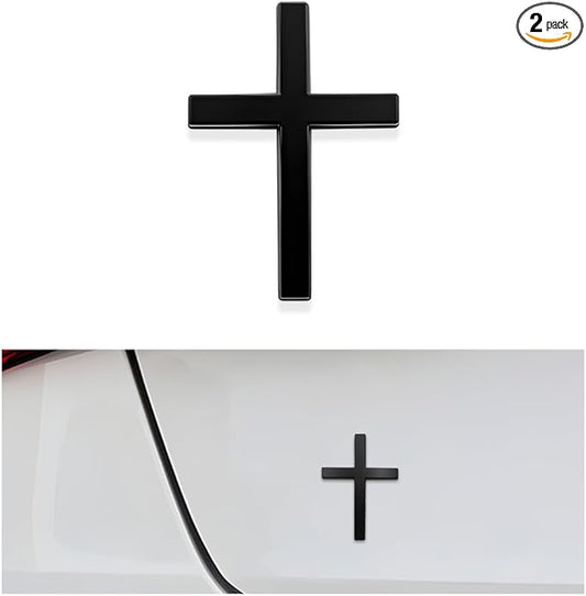 DXNQ Metal Jesus Christ Cross Badge Stickers, 2.5"×1.8" Alloy 3D Individual Car Cross Sticker, Self Adhesive Scratch Covering Cross Emblem Decal for Car Body Fender Tail (Black)