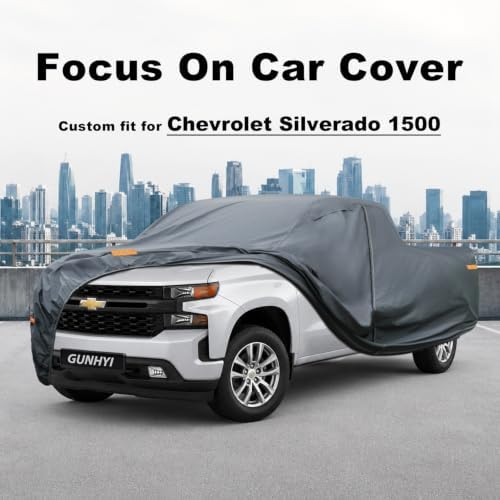 GUNHYI Premium Truck Cover Custom Fit Chevrolet Silverado 1500 Extended/Double Cab Short Bed, 16 Layers Heavy Duty Truck Cover Waterproof All Weather with Zipper Door Sun Rain Snow Dust Uv Protection