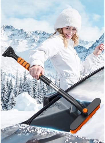 Car Snow Brush Snow Shovel Kit for GMC Sierra 1500 2500HD 2000-2025, Detachable Snow Scraper, Ice Scraper for Cars Winter,360° Pivoting Brush Head