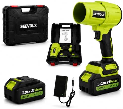 SEEVOLX Cordless Leaf Blower with 21V 3.0Ah Battery & Charger, 700 CFM Lightweight Handheld Blower, 800,000 RPM, 50+ m/s for Lawn, Patio, Leaves, Dust & Car Drying, Emerald Green