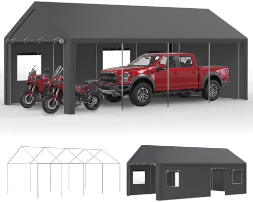 13x25 Heavy Duty Carport, Extra Length, Grey
