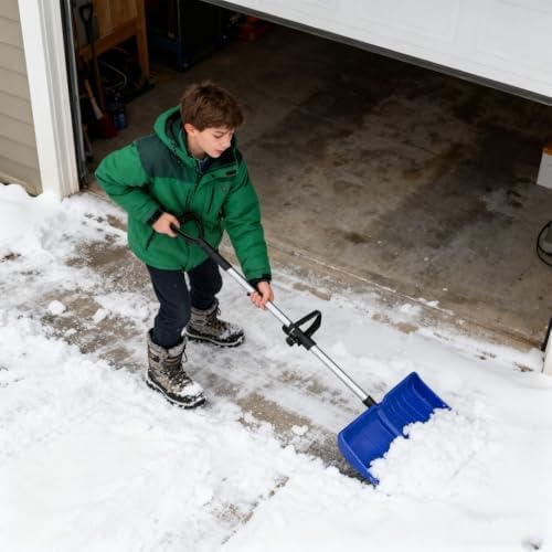 Heavy Duty Snow Shovel with D-Grip Handle Aluminum Strip Ergonomic Design for Driveway Car Garage and Home Garden Outdoor Use (Orange)