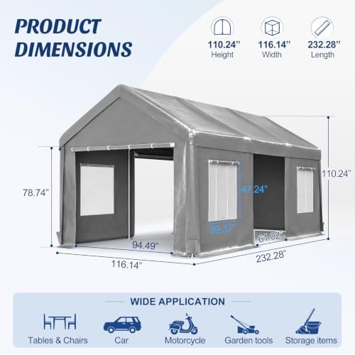10x20ft Heavy Duty Carport Portable Garage Car Canopy with All-Season Tarp
