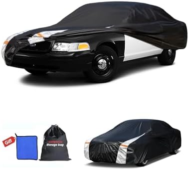 Multi-Layer Car Cover Custom Fit for Ford Crown Victoria (1991-2010), 100% Waterproof All Weather for Automobiles, Gift with Towel, Heavy Duty Car Covers for Rain Sun UV Protection with Door Zipper.