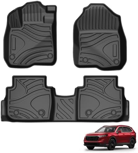 Powerty Floor Mats for Honda CR-V 2023-2026 2027 (Include Hybrid) All Weather 3D TPE Anti-Slip Car Liners for 1st & 2nd Row Accessories