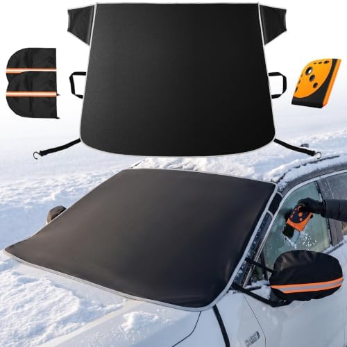 DMJN [2026 Upgraded Car Windshield Cover for Ice and Snow, Windshield Snow Cover for Winter Snow & Frost, 700D Heavy-Duty, Suitable for Trucks-X-Large-Oranger