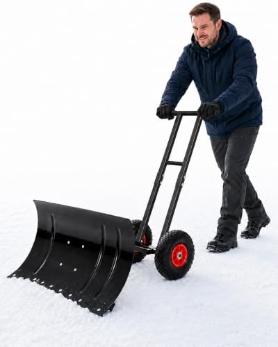 Snow Shovel with Wheels, for Efficient Snow Removal (Dual Bar - Black)