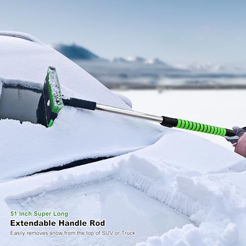 SEAAES 51 Inch Snow Brush and Snow Broom, Windshield Ice Scraper for Truck