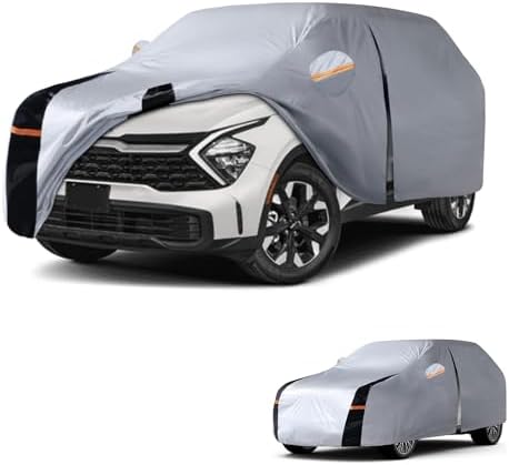Multi-Layer Car Cover Custom Fit for Kia Sportage(2021-2026), 100% Waterproof All Weather for Automobiles, Gift with Towel, Heavy Duty Car Covers for Rain Sun UV Protection with Door Zipper