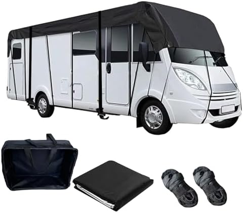 Class C Rv Cover Wider 3.3m/10.83ft 210D Oxford Cloth Truck Camper Cover Foldable Storage, Easy to Clean with 2 Reinforced Straps Black-26.2 x 10.8 ft