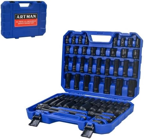66-Piece Impact Socket Set 3/8 Inch Drive, Deep and Shallow Sockets with 72-Tooth Ratchet, Extension Bars, Universal Joints, CR-V Heavy Duty Mechanic Tool Kit with Case, Black&Blue