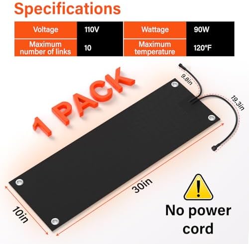 1 Pcs Heated Snow Melting Mats,10x30 in No-Slip Rubber Heated Outdoor Mats