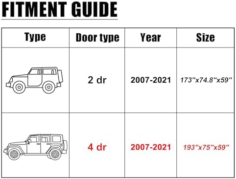 X AUTOHAUX SUV Car Cover for Jeep Wrangler JK JL 4 Door 2007-2021 210D