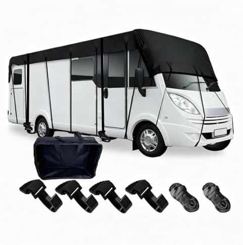 Wider 3.3m/10.83ft Travel Trailer Cover 210D Oxford Cloth Rv Cover Wind, Rain and Snow Proof with 2 Extra Straps Black-36 x 10.8 ft