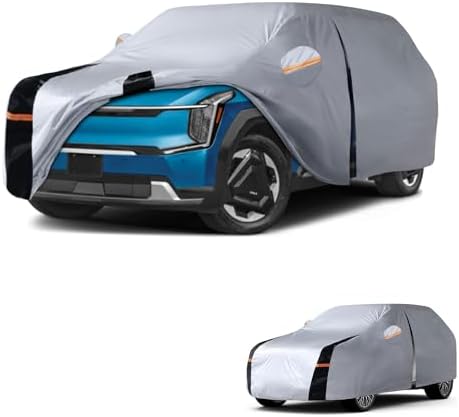 Multi-Layer Car Cover Custom Fit for Kia EV9 (EV)(2023-2026), 100% Waterproof All Weather for Automobiles, Gift with Towel, Heavy Duty Car Covers for Rain Sun UV Protection with Door Zipper