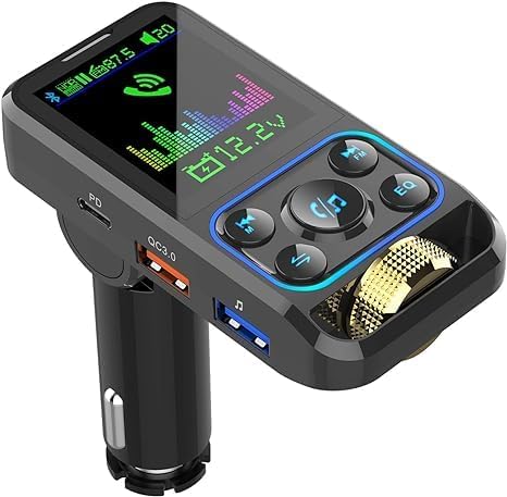 Bluetooth 5.3 FM Transmitter for Car, Colorful 1.8" LCD Screen, QC3.0 PD3.0 Fast Charge, Black
