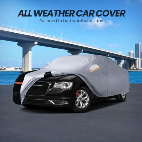 Multi-Layer Car Cover Custom Fit for Chrysler 300(2004-2026), 100% Waterproof All Weather for Automobiles, Gift with Towel, Heavy Duty Car Covers for Rain Sun UV Protection with Door Zipper
