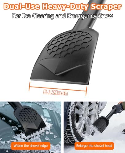 DMJN [2026 Upgrade] 58'' Extendable Car Snow Brush and Ice Scraper [3-in-1] Clean Snow, Ice and Frost, Adjustable Length with 360° Rotating Brush Head, Suitable for All Cars-Large