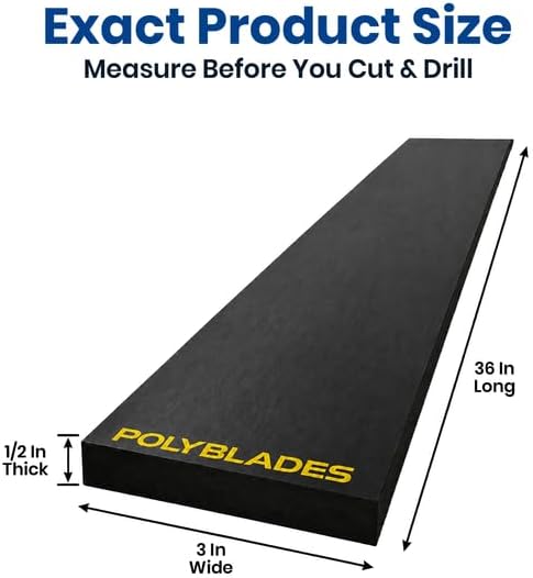 UHMW Snow Plow Cutting Edge, 1/2 in Thick x3 in Wide x36 in Long