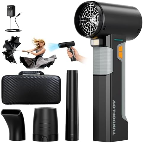 Cordless Car Dryer Air Blower, 1.6KG Turbo Thrust,4-Speed Rechargeable Electric Leaf Blower with LED Light,4000mAh Battery,64mm Turbo Fan&3 Nozzles for Car Drying, Leaves&Snow