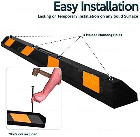 ZONETECH Parking Stopper for Garage Heavy Duty Rubber Parking Curb Stops 72” Garage Parking Stops 50-Pack Premium Quality Garage Wheel Stop Professional Grade w/Yellow Reflective Tape Bolts Included