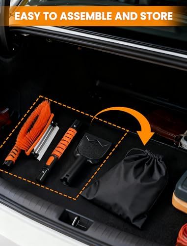 Ordenado 43" Snow Brush and Ice Scraper - Extendable Snow Scrapers and Cleaner for Car Windshield, 180° Pivoting Window Snowbrush with Foam Grip, Long Winter Broom Brushes for SUV, Truck, Auto Vehicle