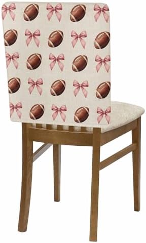 Football Pink Bow Chair Back Covers Set of 6 Vintage Style Watercolor Linen Texture Washable Removable Chair Cover Slipcover Protector for Dining Room Hotel Party Holiday Decor
