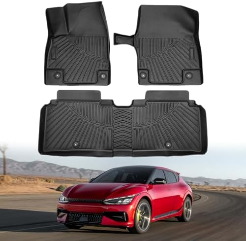 Powerty Floor Mats for 2022-2025 2026 Kia EV6 All Weather 3D TPE Anti-Slip Car Liners for 1st & 2nd Row Accessories
